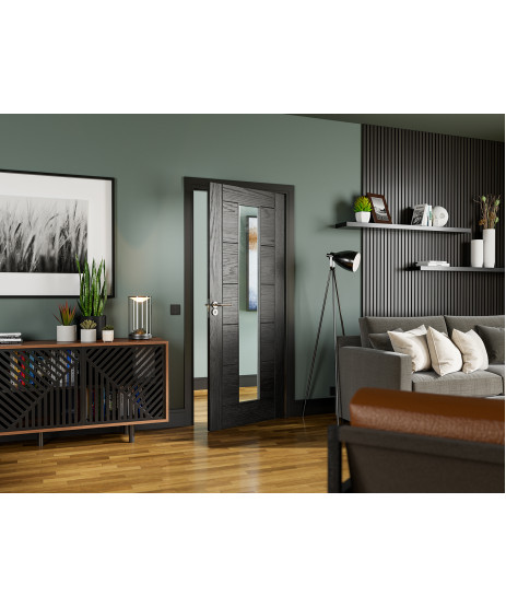 Deanta HP12G Clear Glass Black Oak Door  