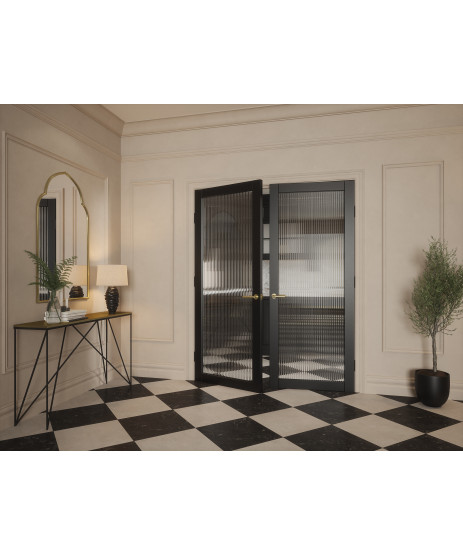  Paris Black Reeded Glass Door