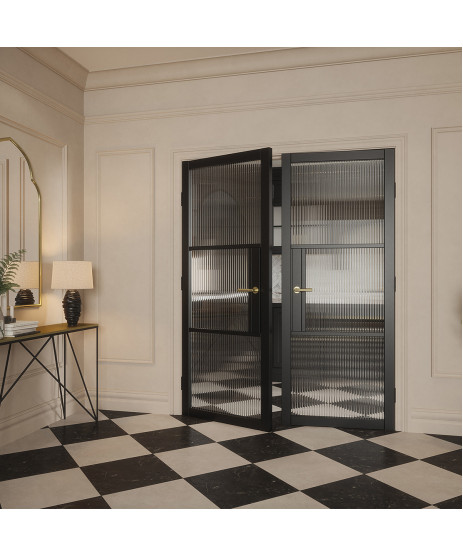  3P Black Reeded Glass Door