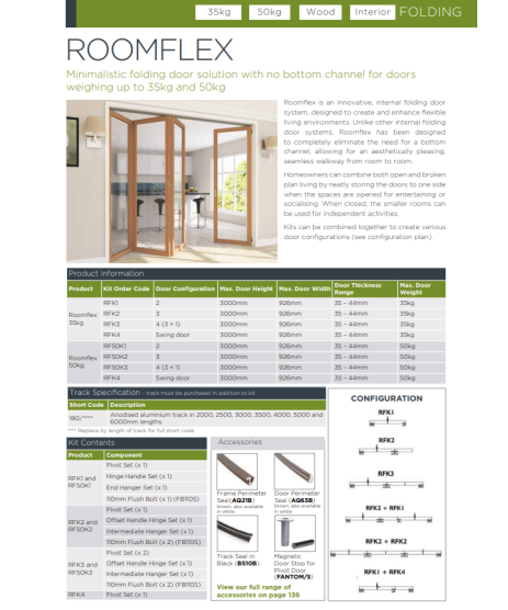 Roomflex Bi-Fold Door Kit RFK1 With 2M Track
