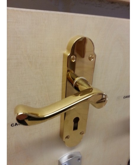 Brass Door Handle, Lock & Hinges Set
